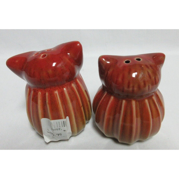 Cracker Barrel Fall Harvest Striped Owl Salt and Pepper Shakers Brown/Orange - Picture 3 of 5